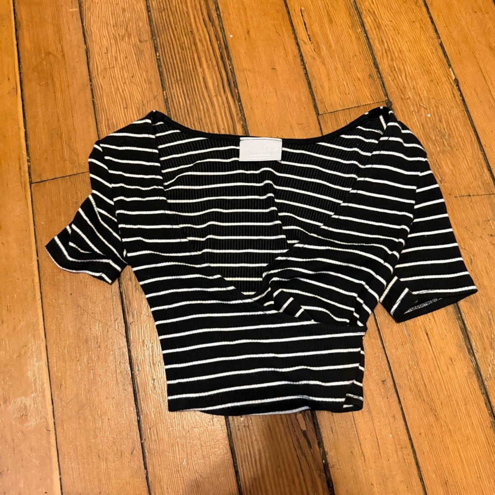 Nollie Black and White Striped Crop Top